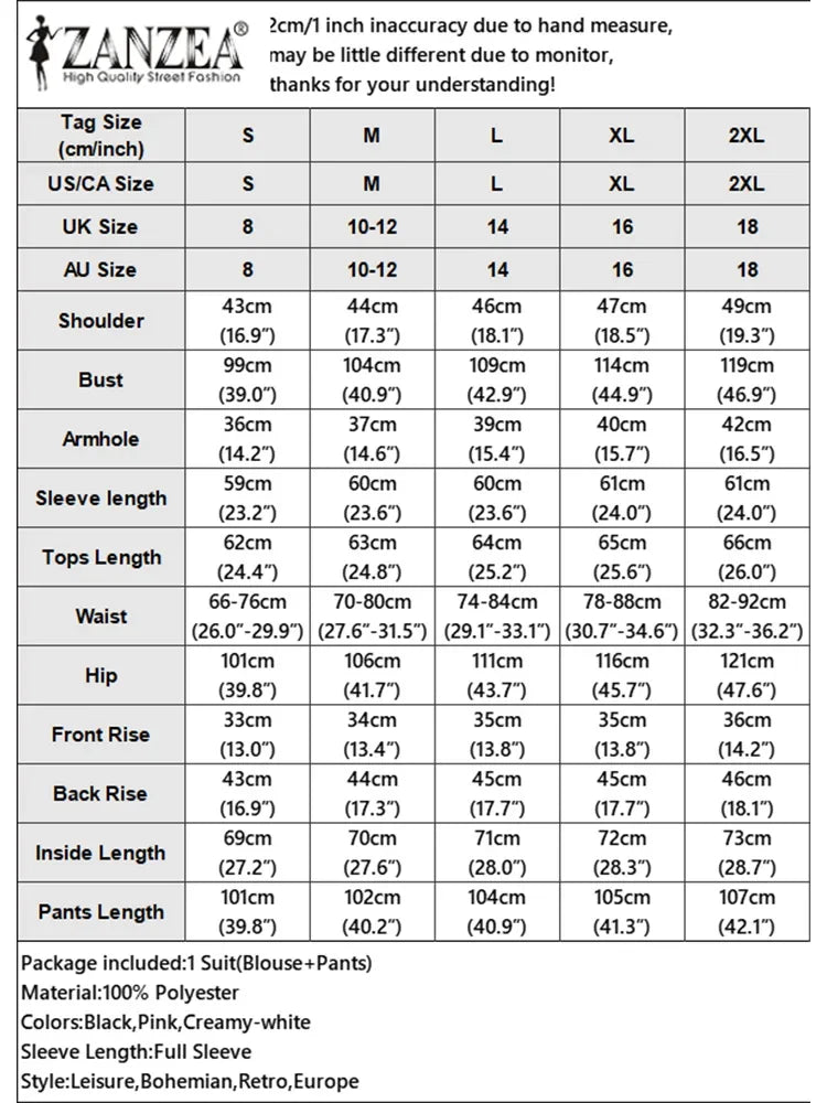 2025 ZANZA Women Lapel Neck Long Sleeve Blouse Trousers Suit Autumn 2PCS Outfits 2 Pieces Sets Elegant Loose Wide Leg Pant Sets