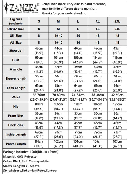 2025 ZANZA Women Lapel Neck Long Sleeve Blouse Trousers Suit Autumn 2PCS Outfits 2 Pieces Sets Elegant Loose Wide Leg Pant Sets