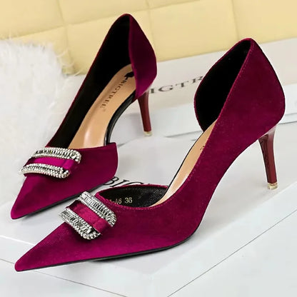 Women 10.5 cm Heels Rhinestone Buckle Design Women Pumps Luxury And Noble Banquet Shoes Stiletto High Heels Women Shoes Fashion