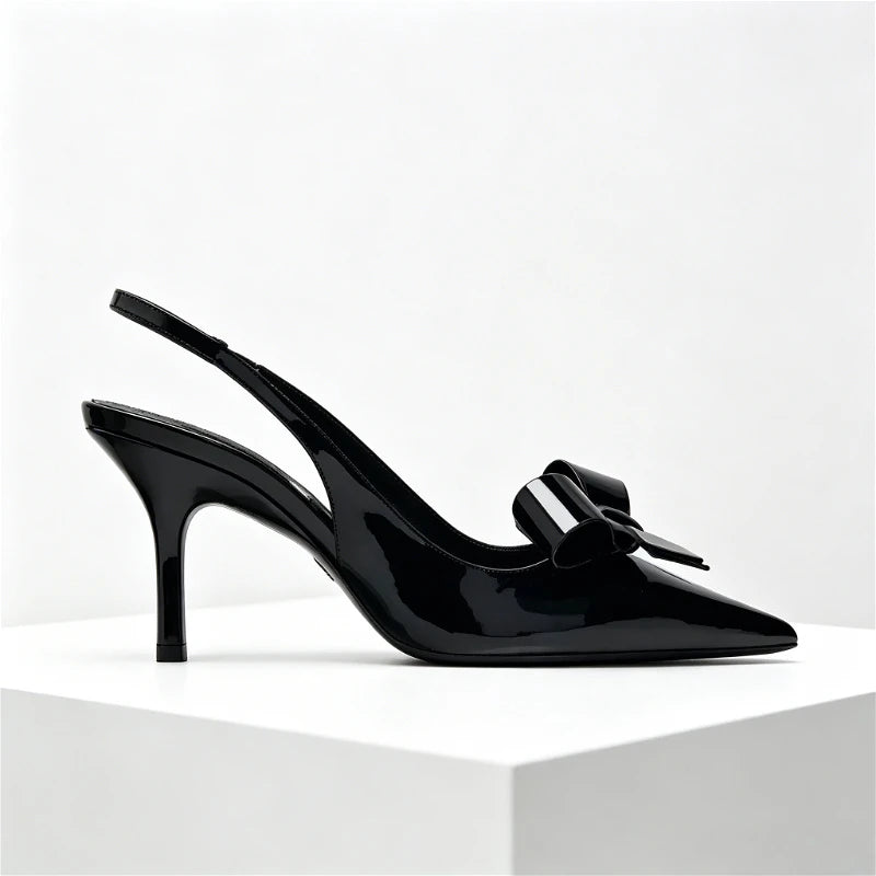 Black Sexy Pointed Toe Thin High Heels Women Fashion Bow Open Toe Heeled Sandals Banquet Dress Shoe Luxury Designer Women Pumps