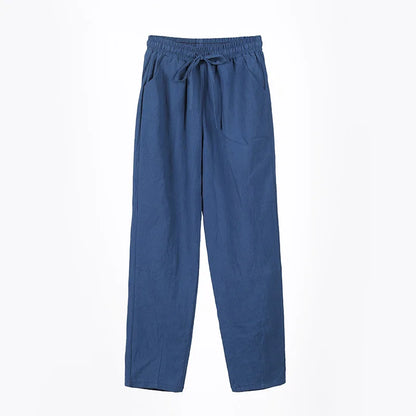 Womens Spring Summer Pants Cotton Linen Solid Elastic Waist Candy Colors Harem Trousers Casual Female Pants