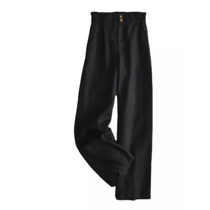 Grey Linen Wide Leg Pants Women's High Waist Drapey Loose Casual Cotton Linen Pants Flower Bud Waist Flax Straight Long Pants