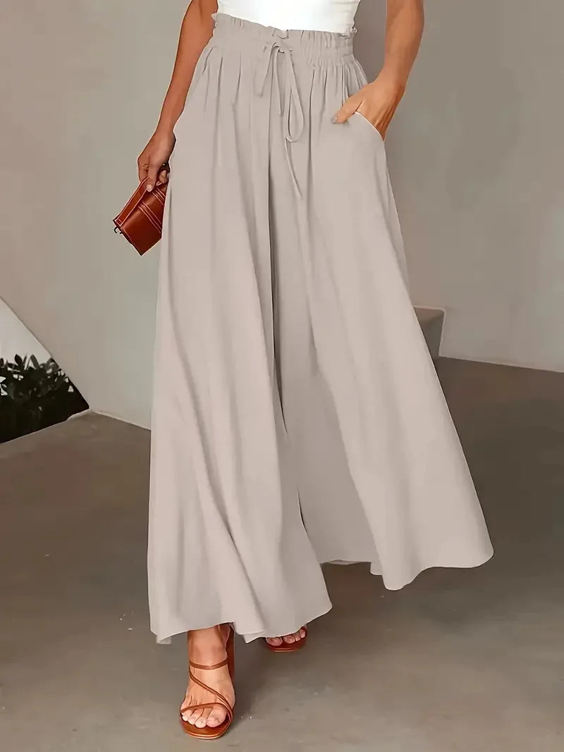 2025 Spring/Summer Bohemian Wide-Leg Pants with Elastic Waist and Polka Dot Print Long Skirt Pants for Women