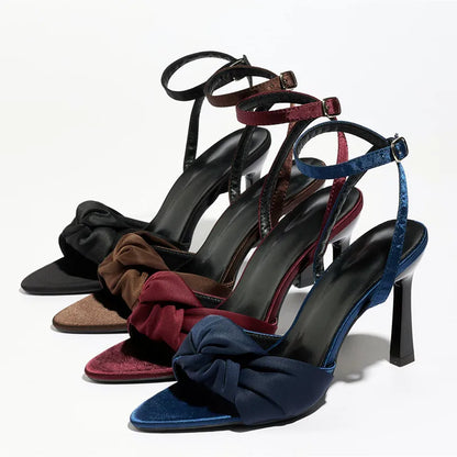 Sexy Pointed Toe High Heel Sandals Women Luxury Satin Ankle-Strap High Heels for Ladies Street-style Women's Sandals Summer 2026