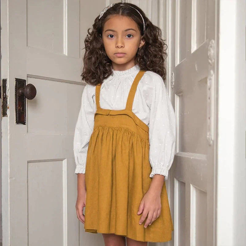 Girls Sweet Cute Cotton And Linen Strappy Dress 2026 Summer New Baby Girl Japanese College Style Cross Buckle Linen Dresses