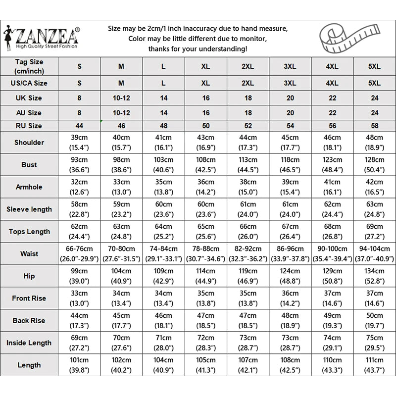 ZANZEA Women's Elegant Pant Suits Vintage Stand Collar Long Sleeve Top & Casual Pant 2 Pieces Sets Commuting Work Wear Outfits