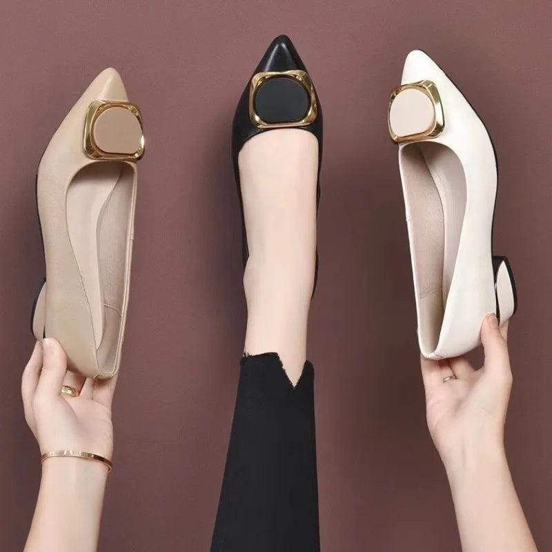 Women Pointed Toe Square Heel Shoes Chunky Heels Casual Slip on Lady High Quality Comfort Party Wedding 2024 Summer Pumps