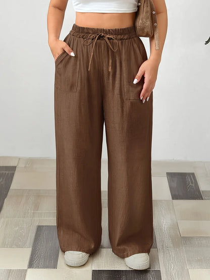 Comfortable Plus Size Wide-Leg Pants with Drawstring Waist and Pockets for Effortless Style