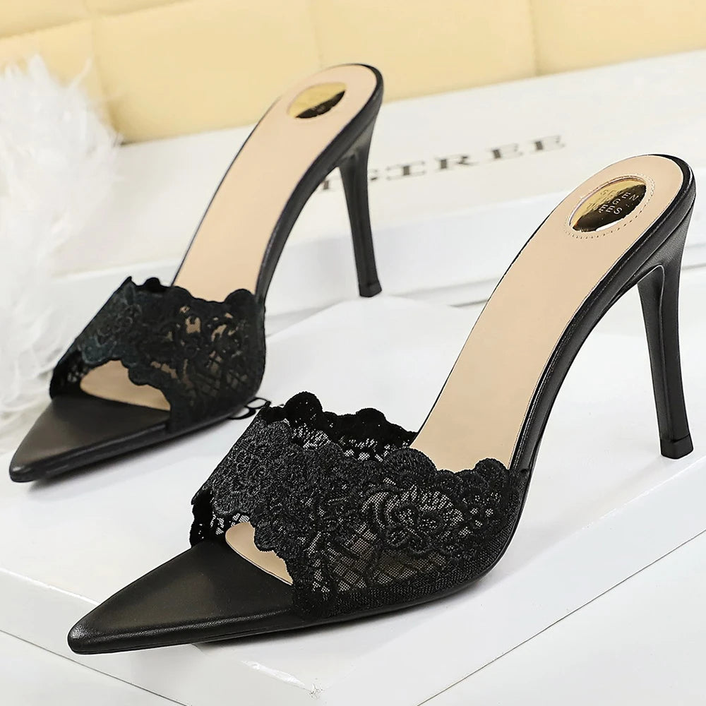 BIGTREE Shoes High-heeled Sandals Ladies' Slippers Lace Sexy Open Toe High Heels Stiletto 9 CM Summer Sandals Women Pumps 2026