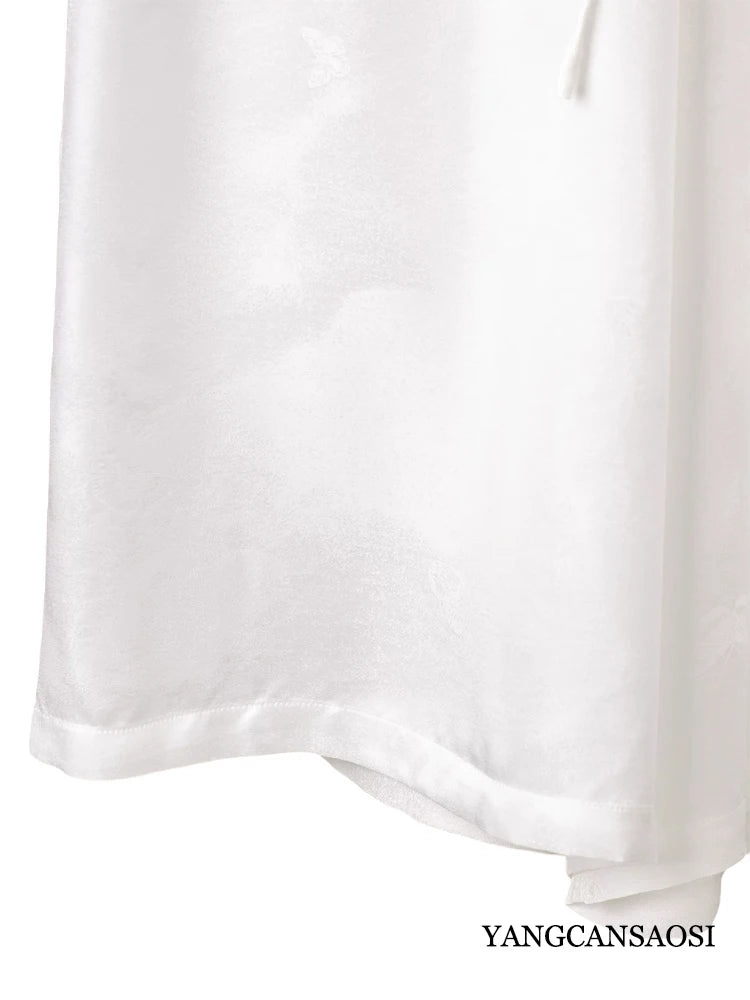 Plus Size Simple White Versatile 100% Natural Mulberry Silk SangBo Satin Drawstring Elastic Waist Women's Casual Wide Leg Pants