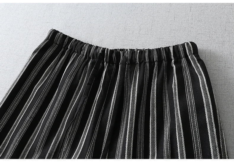 Limiguyue Vintage Soft Casual Wide Leg Linen Pants Women Summer Daily Loose Elastic Waist Long Striped Trousers Breathable T526