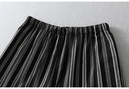 Limiguyue Vintage Soft Casual Wide Leg Linen Pants Women Summer Daily Loose Elastic Waist Long Striped Trousers Breathable T526