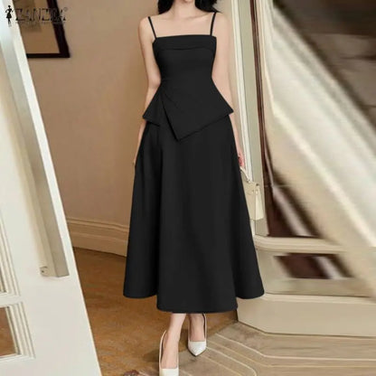 ZANZEA Women Elegant Skirt Suits Fashion Asymmetrical Hem Spaghetti Strap Top & A-Line Skirt 2 Pieces Sets Going-Out 2pcs Outfit