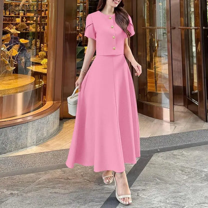 ZANZEA Women's French Chic Skirt Suits Elegant Short Petal Sleeves Tops and A-Line Midi Skirts 2 Piece Sets Outfit Woman Clothes