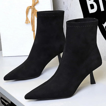 BIGTREE Shoes Retro Women's Boots Suede Pointed Women's Ankle Boots Stiletto High Heel Boots Autumn Winter Shoes Short Boots