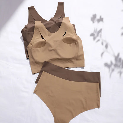 Women Wireless Bra Custom Bra And Shorts Sets Reggiseno Senza Cuciture Removeable Padded Seamless Bra Set