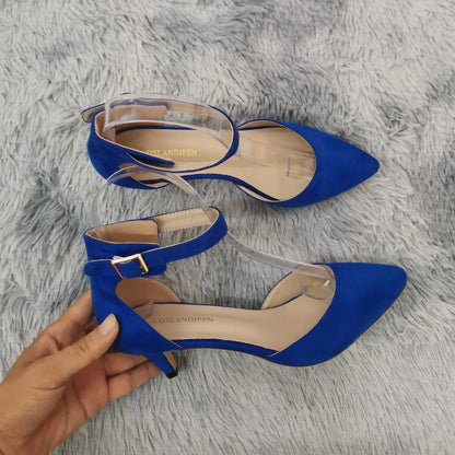 Women Sandals Summer Ladies Bridal Suede 5cm Thick Heel Pumps Wedding Party Shoe Newest Woman Open Toe Sexy Ankle Straps Sandal