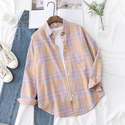 Fresh Flannel Plaid Shirt Women 2026 New Female Blouses and Tops Cotton Loose Long Sleeve Casual Shirts Fine Women's Clothes