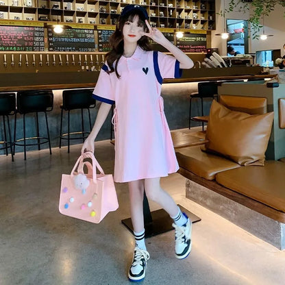 T-shirt Dress Loose Straight Skirt for Medium To Large Kids Girls Clothes From 8 12 Years Old Dresses Girl Summer Pink Teenage 7
