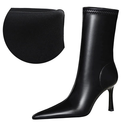 BIGTREE Shoes Ladies' Leather Boots Pointed End Women Ankle Boots Stiletto Heels Ladies Shoes Autumn Winter Shoes Short Boots