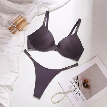 Rhinestone Sexy Bra Set Bralette Girls Underwear Brassiere Fashion Thong Gather Bras Lingerie Panty Sets