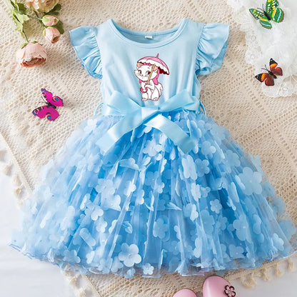 Marie Cat Girls Summer Dress Cartoon Bow Tutu Dress 3D Butterfly Cute Cotton Party Casual Dress for Baby 2-6 Years
