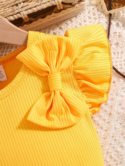 2025 Fashion Girl Summer solid color breathable, wear-resistant and washable knitted top with flower print pattern dress