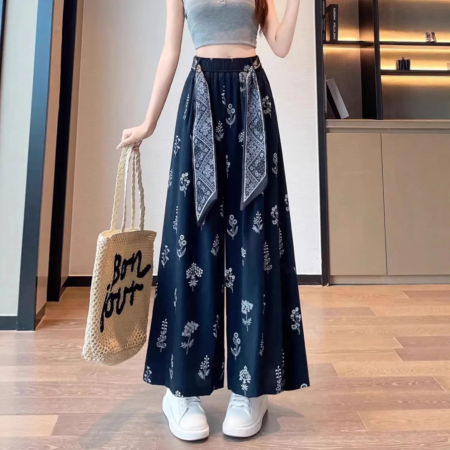 Women's Retro Comfortable Pants Printed Thin Office Lady Fashion New Arrival Trendy Breathable