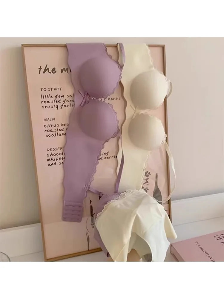 YUQI Small Bust Seamless Bra Set |Extra Padded Lift Enhancer for Flat Chest, Anti-Sagging Support T-Shirt Bra & Panties bralette