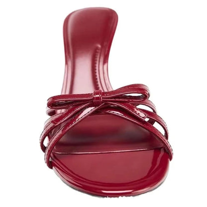 Fashion Red Bow Decoration Slippers Women Sexy Hollow Out Open Toe Slide Sandals for Ladies 2026 Summer Comfortable Women Shoes