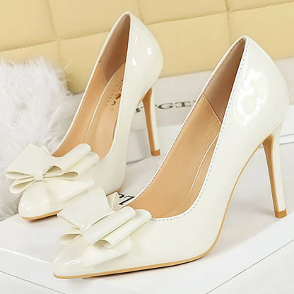BIGTREE Shoes Bowknot Women Pumps Patent Leather High Heels 10 CM Stilettos Fashion Wedding Shoes Women Heels Large Size 42 43