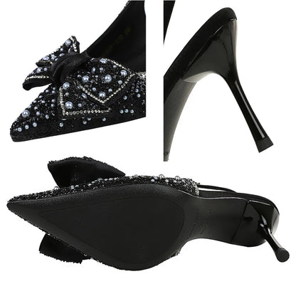 BIGTREE Shoes Sequin Fabric Women Pumps Bowknot Woman Heels Luxury Banquet Shoes Stiletto 8 cm High Heels Summer Heeled Sandals