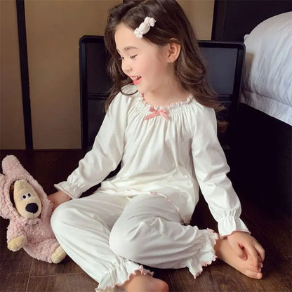 2025 New Girl's Autumn Pajama Set Stylish Long Sleeve Pants Two Piece Home Wear Casual Trendy Baby Sleepwear for Kids