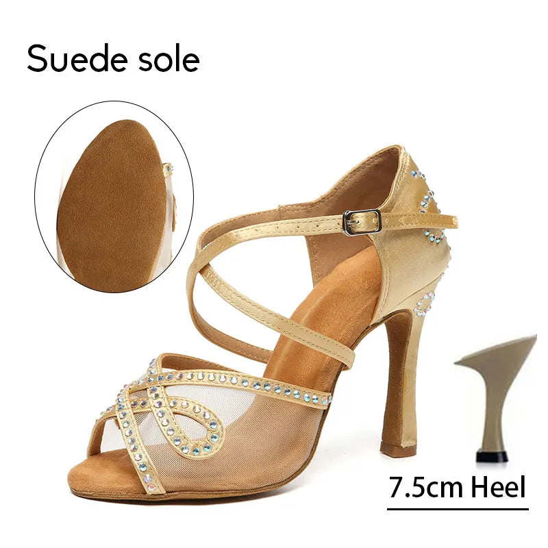 Women Latin Dance Shoes Rhinestone High Heels Dancing Shoes Ladies Party Shoes Women Tango Ballroom Dancing Shoes Salsa Sandals