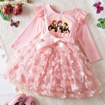 K-Pop Hunters Zoey Mira Rumi Girl Dress 3D Butterfly Casual Dresses Kids Princess Dress Long Sleeve Baby Girls Clothes 2-6Y