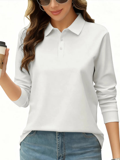 Solid Color Autumn Womens T-Shirt Soft Comfortable Polo Shirt All-Match Lapel Streetwear Unisex Hip Hop Woman Long Sleeve