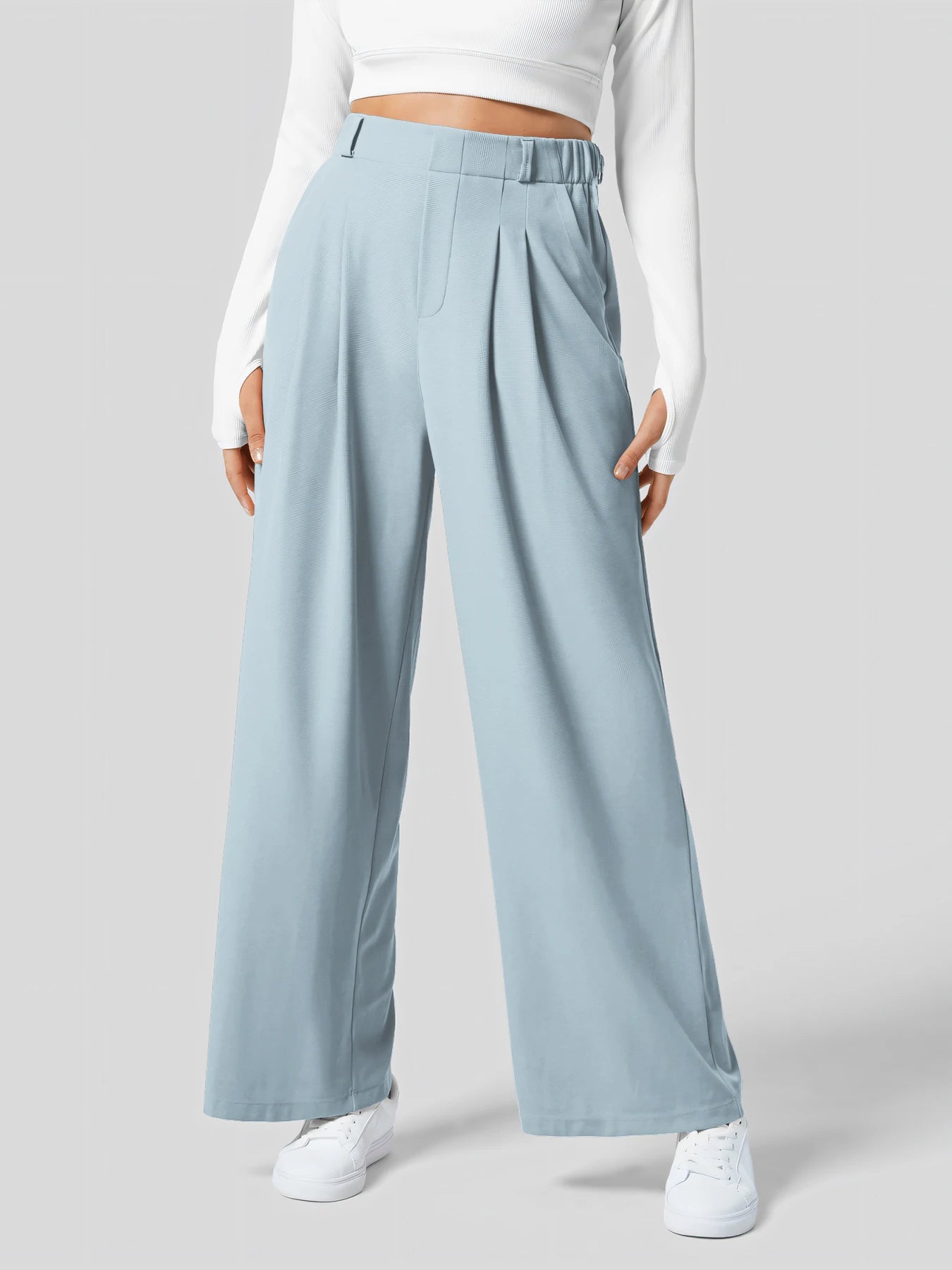 Women's trousers plaid slimming wide-leg pants with pockets high-waisted women's casual slimming wide-leg pants