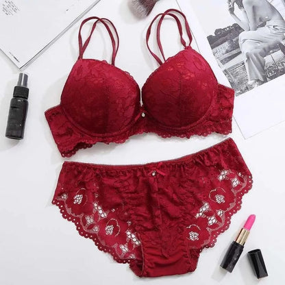 Sweet Mesh Lace Flower Bra Bowknot Low Waist Bra Panties Set Lingerie Intimates Push Up Bra Women Women