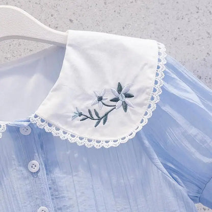 Cute Blue Girls Princess Party Dresses Fashion Summer Kids Birthday Gift Children's Beach Dress Vestido Teen 8 10 12 14 Year