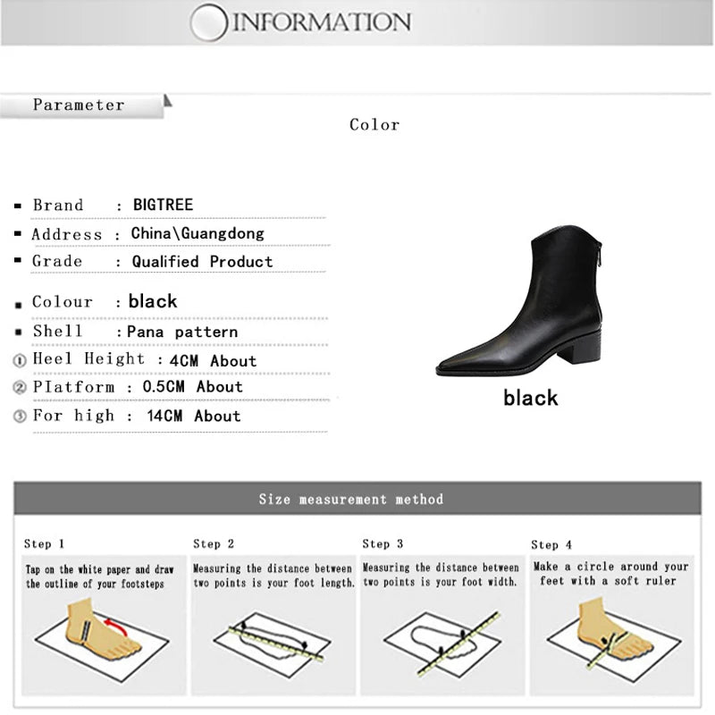 BIGTREE Street Style Designer Vintage Pointed Toe Zipper Women Ankle Boots Autumn Winter Fashion Square Heel Shoes Botas Mujer