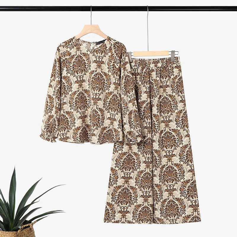 ZANZEA Women Muslim Outfits Bohemian Long Sleeve Blouse Elastic Waist Pant Sets Casual Printed Matching Sets Floral Tracksuit