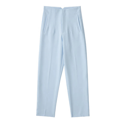 Hot Sale Women Summer Thin Casual Cropped Pants Stretchy Temperament Pleated Slimming Capris Ankle Length High Waisted Trousers