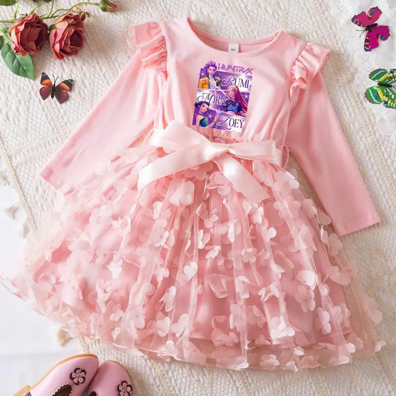 K-Pop Hunters Zoey Mira Rumi Girl Dress 3D Butterfly Casual Dresses Kids Princess Dress Long Sleeve Baby Girls Clothes 2-6Y
