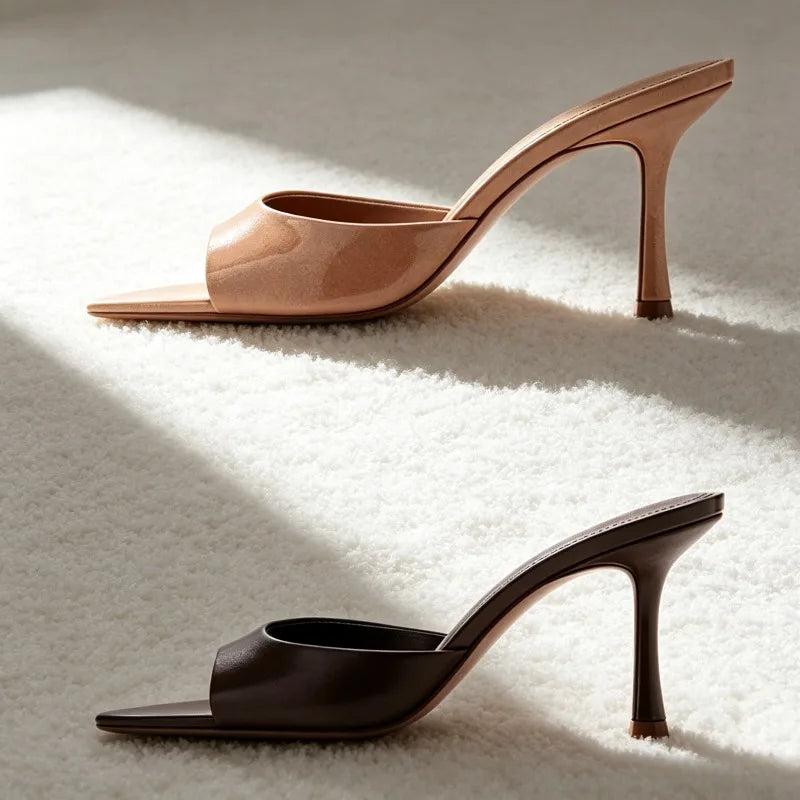 Elegant Pointed-toe Mule Sandals for Women High-quality Soft Leather Designer Shoes Summer Sexy Open-toe Stiletto Slide Sandals