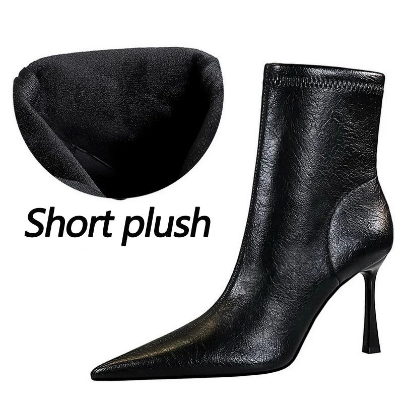 BIGTREE Shoes White Women's Boots Side Zipper Leather Boots High Heels 9 Cm Spring New Ladies Ankle Boots Stilettos Short Boots
