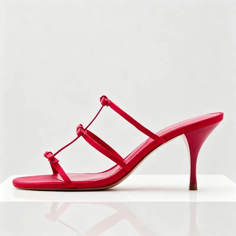 Lolita Style Bow-Adorned Women's Slippers Summer Open-Toe Thin High Heels for Ladies Cute Sweet High-Heeled Sandals Sandalias