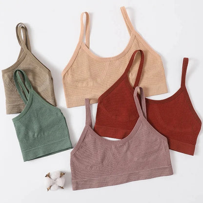 Women U-Neck Thin Strap Ribbed Wireless Bralette Push Up Bras Sport Seamless Underwear Without Pads Sexy Lingerie Crop Top M-XL