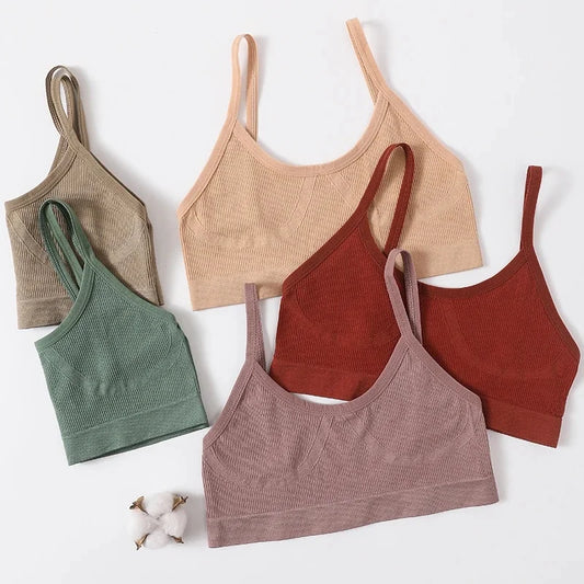 Women U-Neck Thin Strap Ribbed Wireless Bralette Push Up Bras Sport Seamless Underwear Without Pads Sexy Lingerie Crop Top M-XL