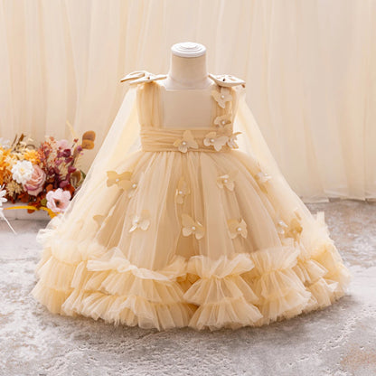 HETISO Baby Girls Princess Dress Butterfly Petal Tutu Party Prom Gown Kids Birthday Bridesmaid Wear 1-6 Years