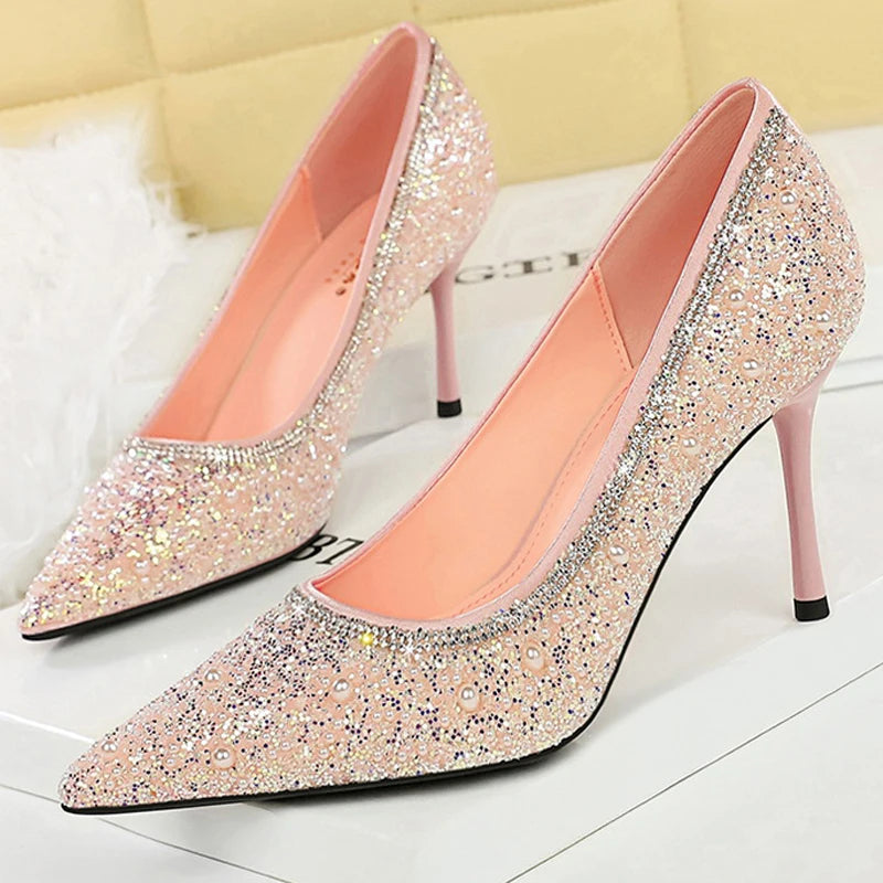 BIGTREE Shoes Temperament High Heels Women Shoes Sequin Beading Women Pumps Stiletto 8 cm Heels Sexy Party Shoes Luxury Pumps